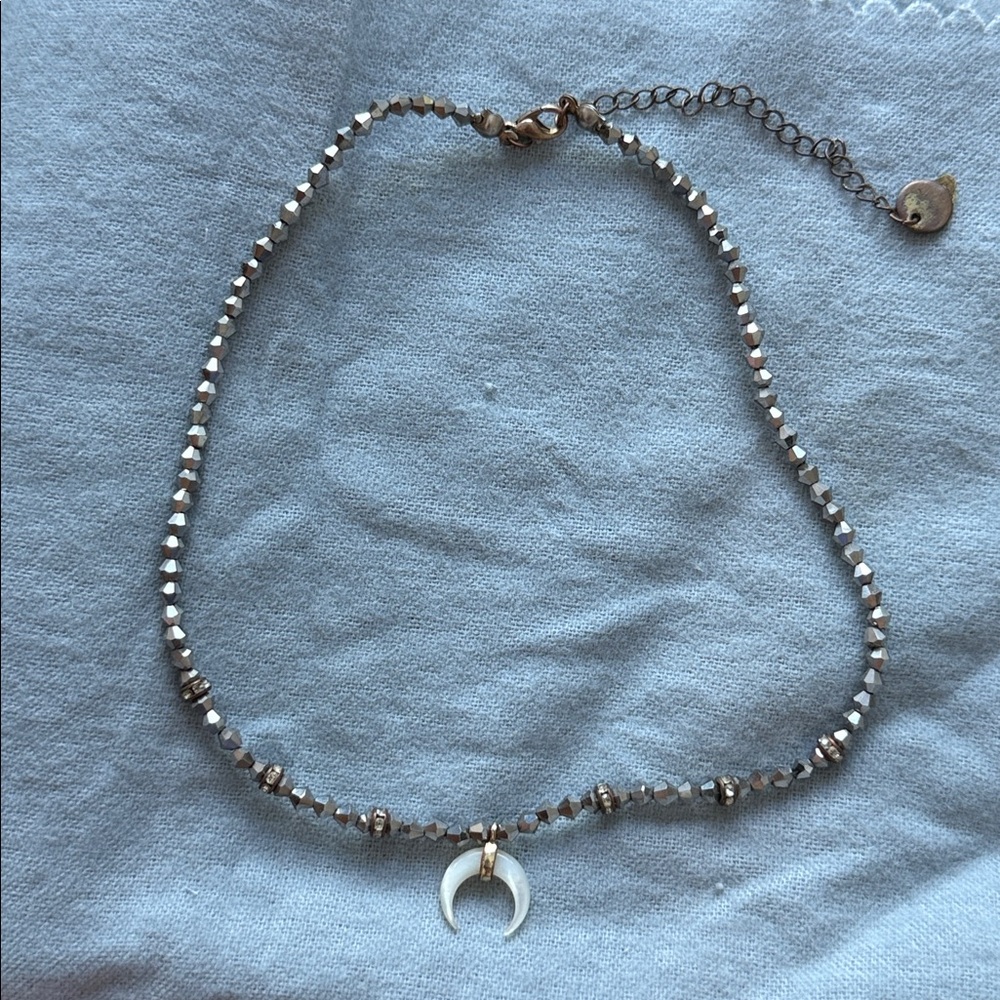 Gold and Silver Beaded Crescent Necklace